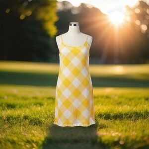100% Cotton NWT Snapdragon Plaid Picnic Dress L Barbecue Fringe Hem Natural Refl